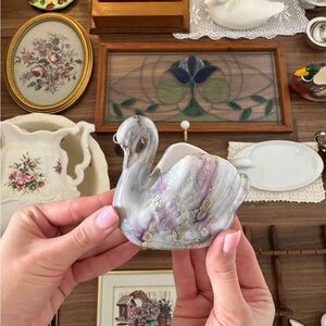 Hand-Painted Ceramic Swan Accent Small Dish - White and Lavender